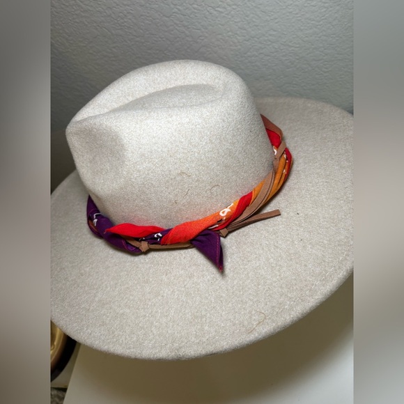 Nomad Boutique Boho Cream RANCHER HAT WITH SCARF TRIM Wool Blend - Picture 8 of 13